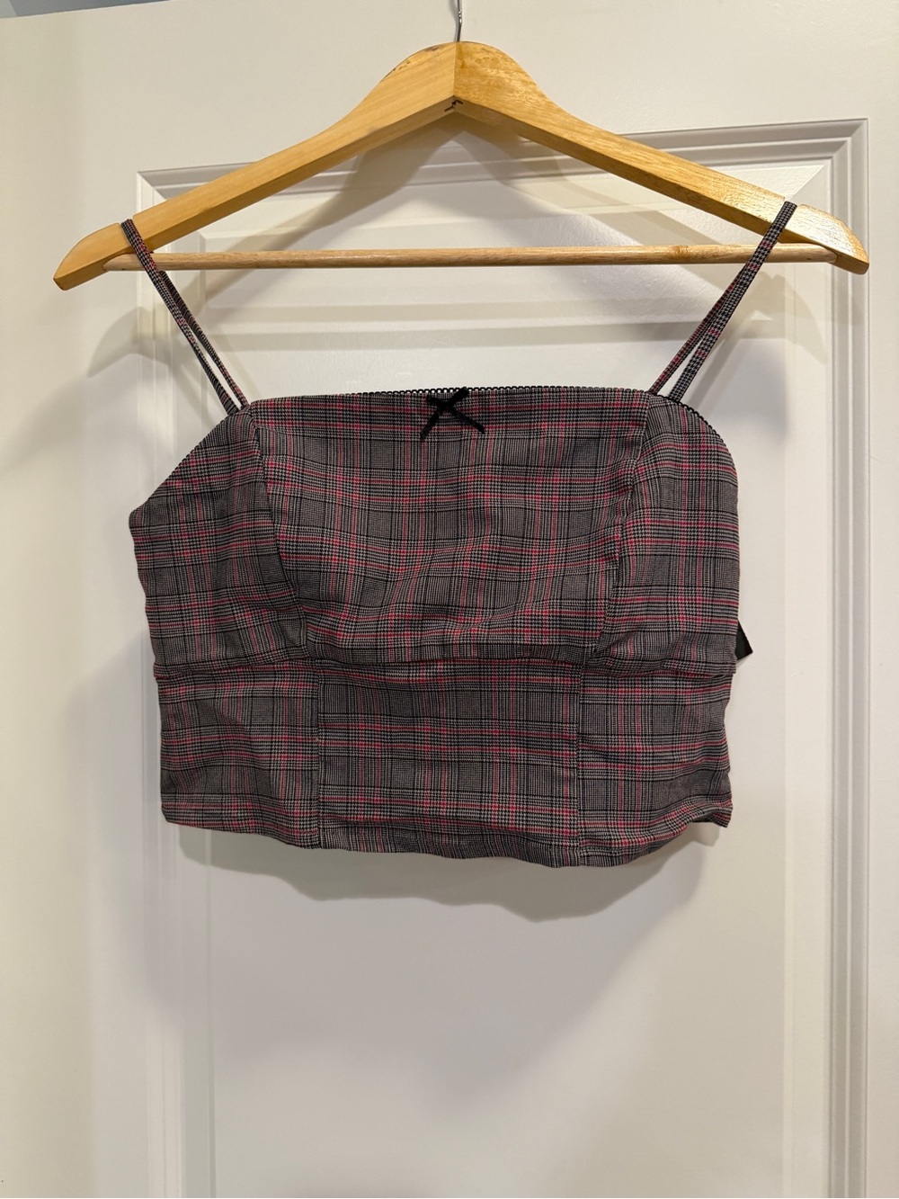 wild fable Pink and Gray Plaid Spaghetti Strap Crop Top